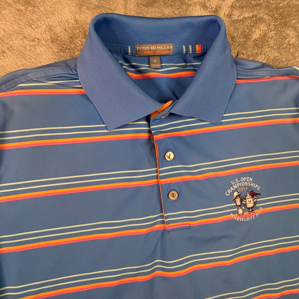 Peter Millar Men's M Multi Striped 2014 US Open Pinehurst No 2 Golf Polo Shirt